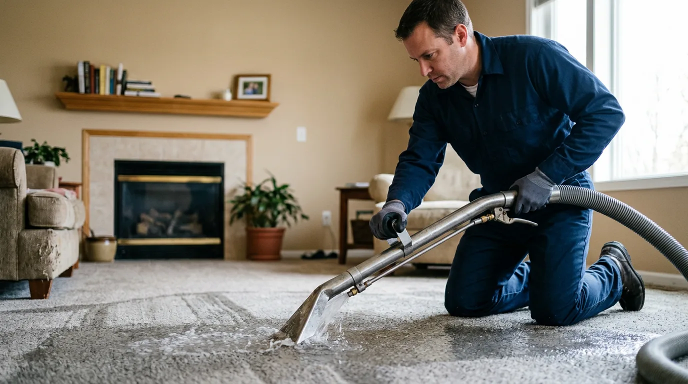 Water damage restoration technician working near Mediapolis, IA